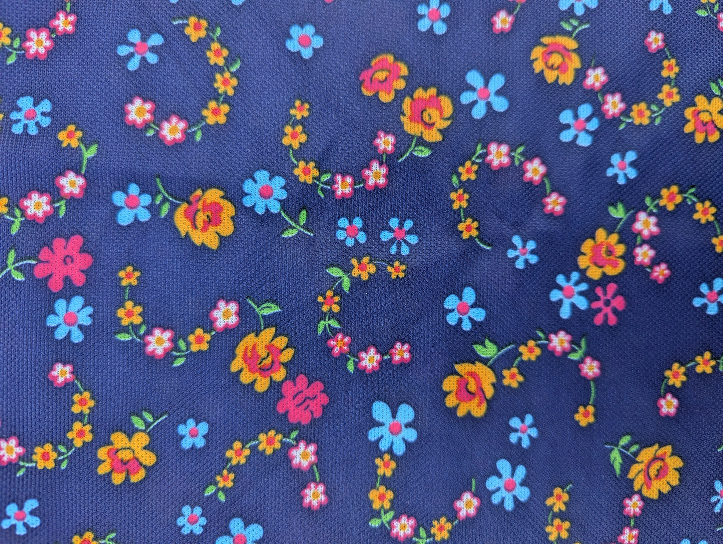 1960's Navy Floral Polyester Fabric