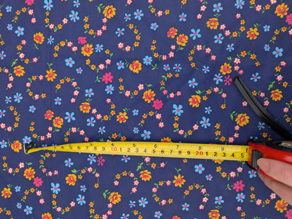 1960's Navy Floral Polyester Fabric