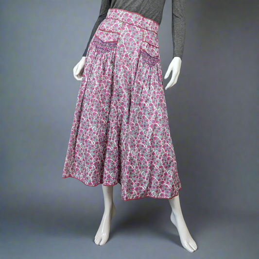 1980s Pink Floral Smocking Vintage Skirt | Anna Belinda