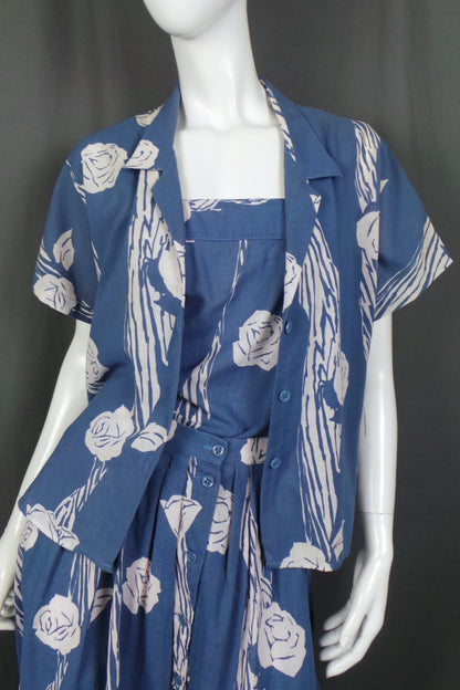 1980s Blue Rose Summer 3-piece Co-Ord | M