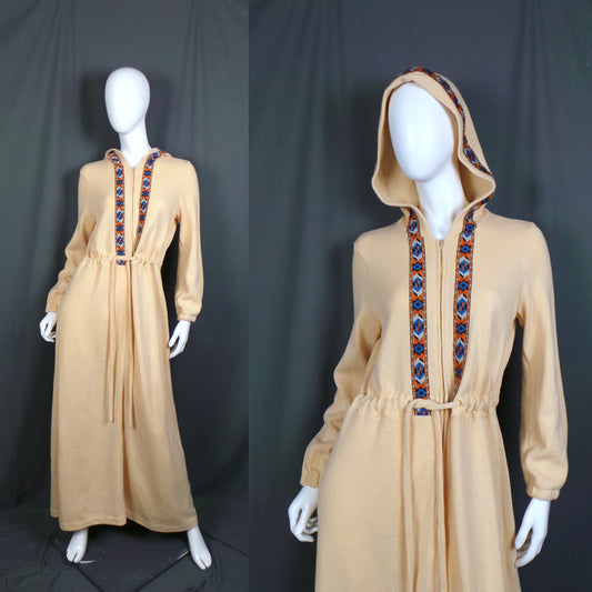 1970s Cream Hooded Knit Vintage Dress St Michael 