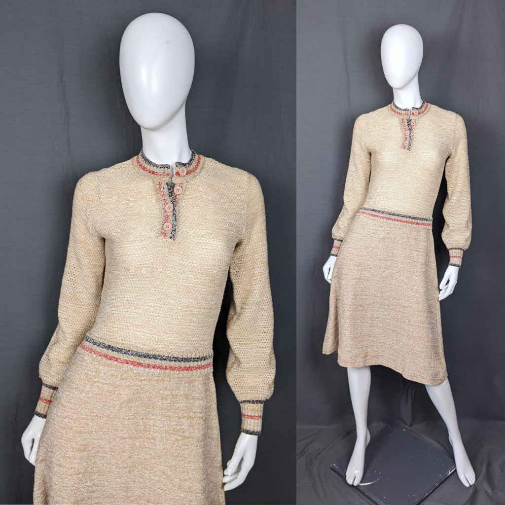 1970s Cream Stripe Knit Vintage Dress | Tricoville