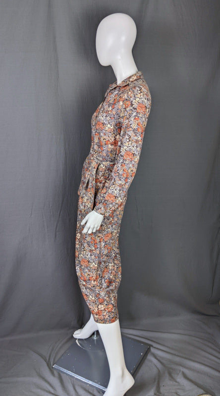 1970s Grey & Orange Floral Shirt Skirt Set | Ports International | XS