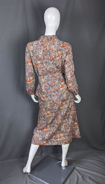 1970s Grey & Orange Floral Shirt Skirt Set | Ports International | XS