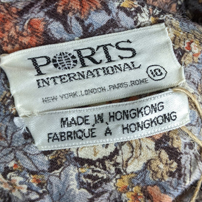 1970s Grey & Orange Floral Shirt Skirt Set | Ports International | XS