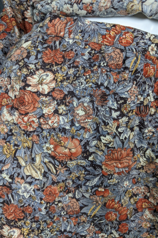 1970s Grey & Orange Floral Shirt Skirt Set | Ports International | XS