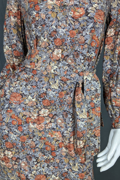 1970s Grey & Orange Floral Shirt Skirt Set | Ports International | XS