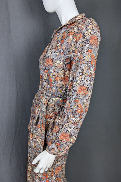 1970s Grey & Orange Floral Shirt Skirt Set | Ports International | XS