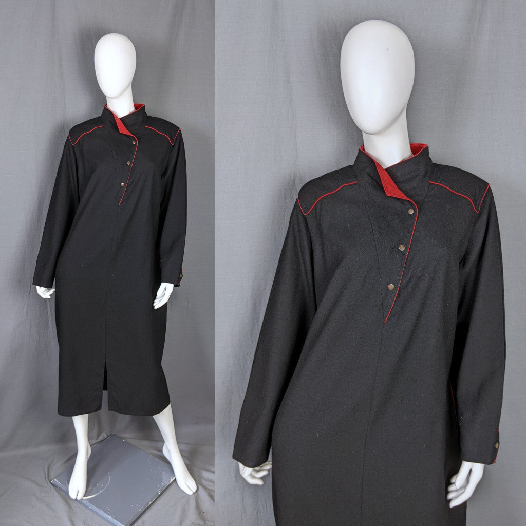 1980s Black & Red Asymmetric Vintage Wool Dress Frank Usher