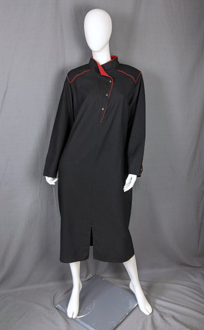 1980s Black & Red Asymmetric Vintage Wool Dress Frank Usher