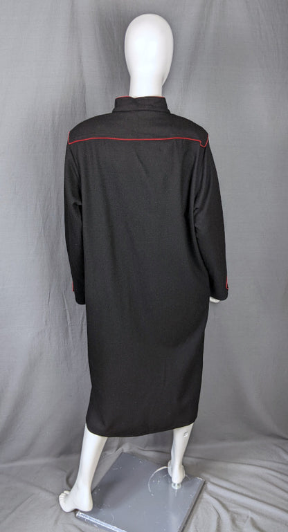 1980s Black & Red Asymmetric Wool Dress | Frank Usher | 3XL