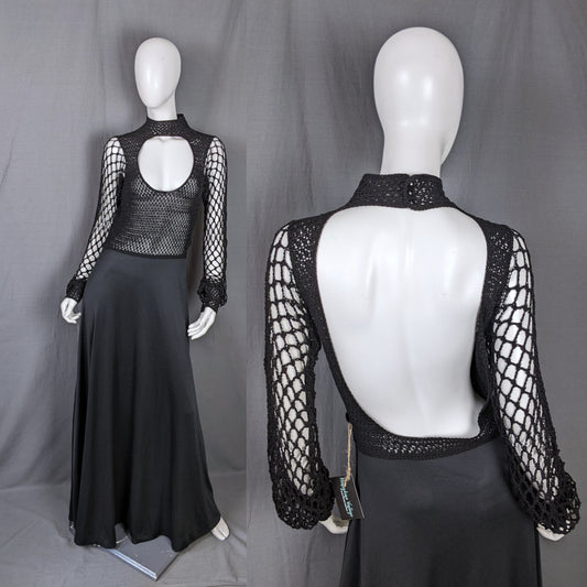 1960s Black Crochet Backless Vintage Dress Sheryl Rawstron