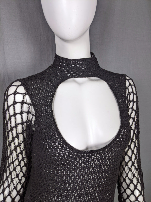 1960s Black Crochet Backless Dress | Sheryl Rawstron | S