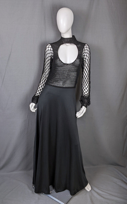 1960s Black Crochet Backless Vintage Dress Sheryl Rawstron