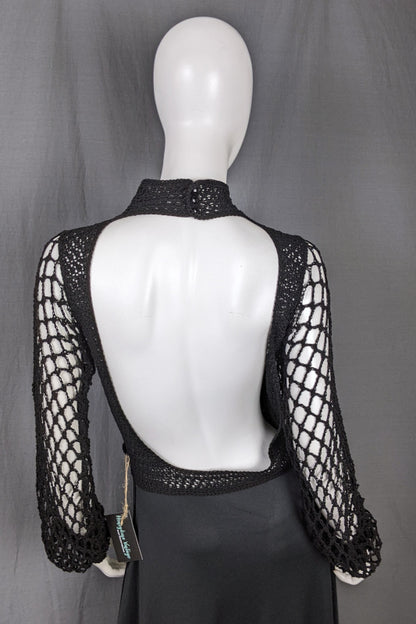 1960s Black Crochet Backless Dress | Sheryl Rawstron | S