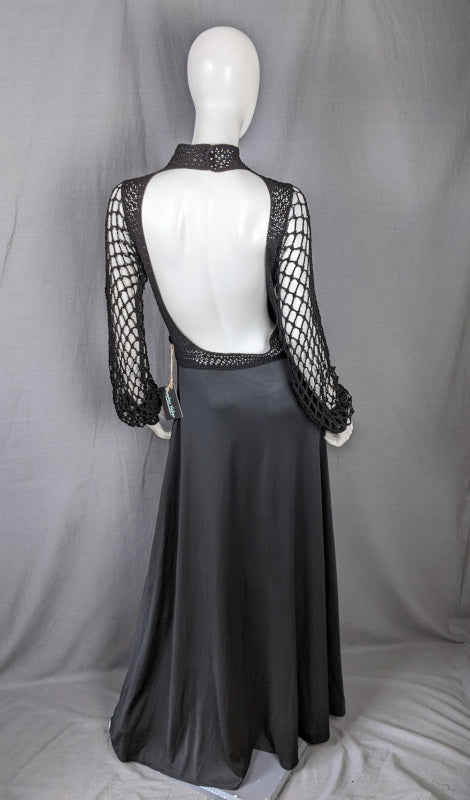 1960s Black Crochet Backless Vintage Dress Sheryl Rawstron