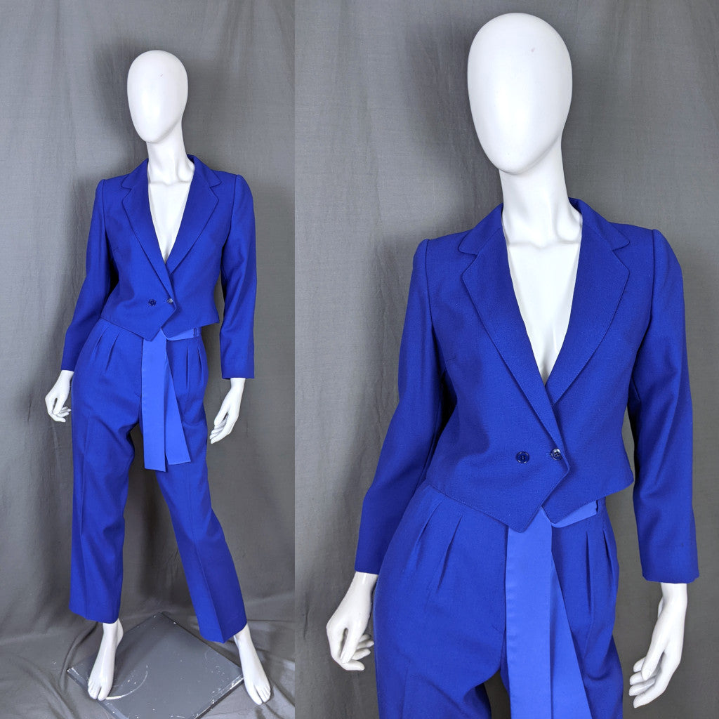 1980s Cobalt Blue Vintage Trouser Suit Hasco