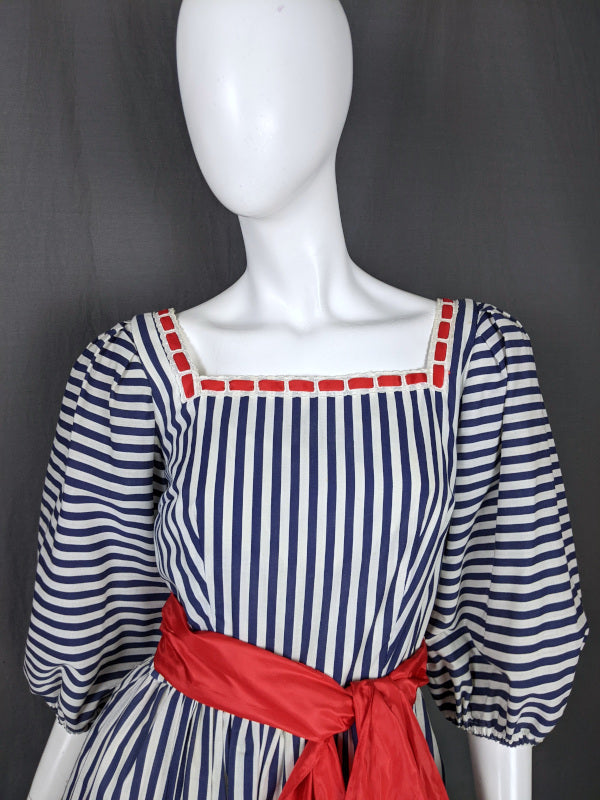 1970s Blue White Stripe Frontier Dress | Capriccio | S