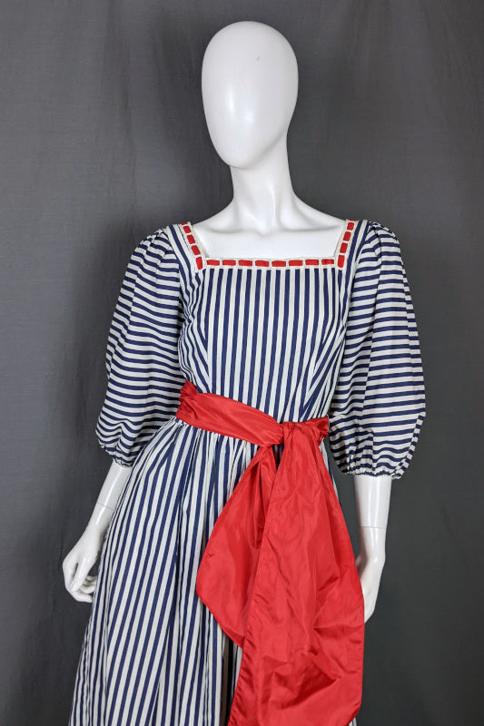 1970s Blue White Stripe Frontier Dress | Capriccio | S