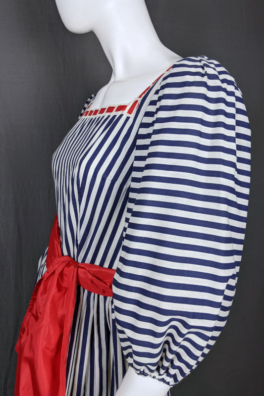 1970s Blue White Stripe Frontier Dress | Capriccio | S