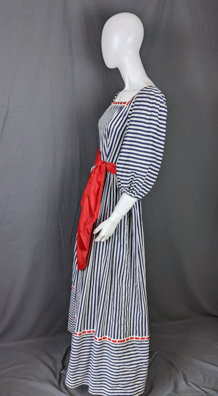 1970s Blue White Stripe Frontier Dress | Capriccio | S