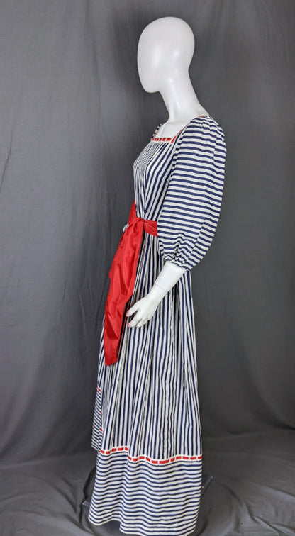 1970s Blue White Stripe Frontier Dress | Capriccio | S