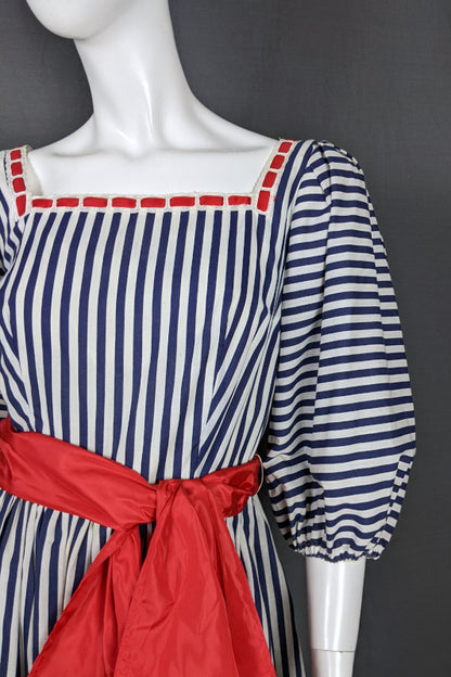 1970s Blue White Stripe Frontier Dress | Capriccio | S