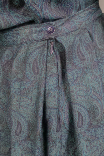 1980s Teal Paisley Wool Shirt & Skirt Set | M