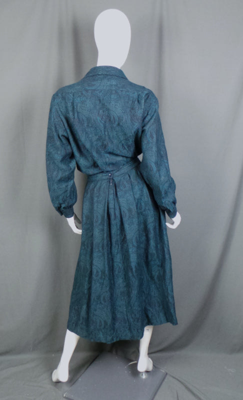 1980s Teal Paisley Wool Shirt & Skirt Set | M