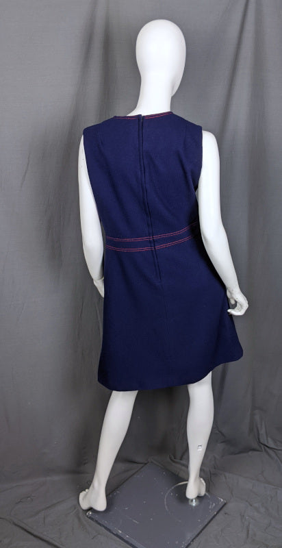 1960s Navy and Red Wool Shift Dress | Berkertex | L