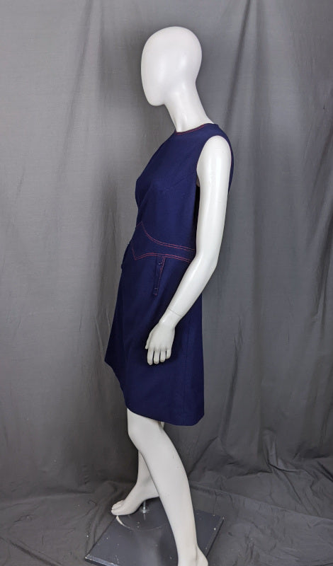 1960s Navy and Red Wool Shift Dress | Berkertex | L