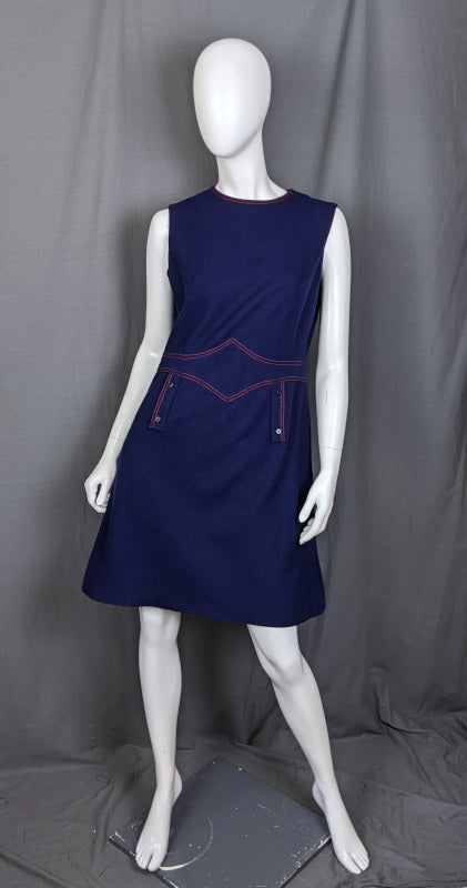 1960s Navy and Red Wool Vintage Shift Dress Berkertex