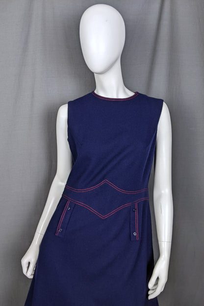 1960s Navy and Red Wool Shift Dress | Berkertex | L