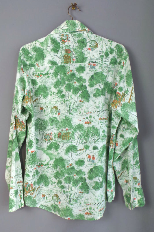1970s Green Stagecoach Print Vintage Dagger Collar Shirt | The Country Seat