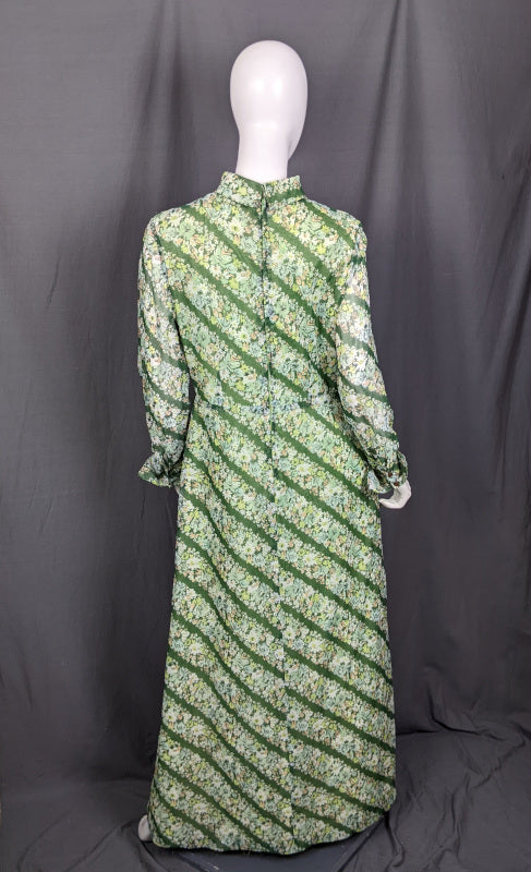 1960s Green Floral Stripe Maxi Dress | Miss Parisienne | 2XL
