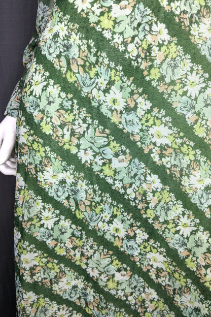 1960s Green Floral Stripe Maxi Dress | Miss Parisienne | 2XL