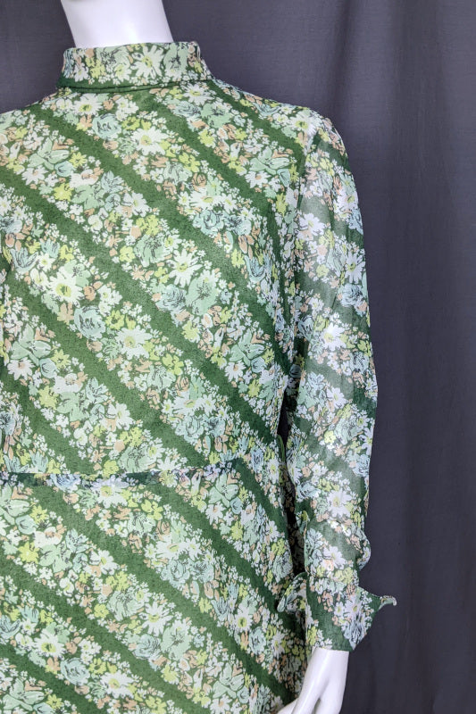 1960s Green Floral Stripe Maxi Dress | Miss Parisienne | 2XL