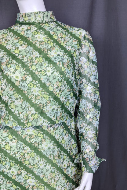 1960s Green Floral Stripe Maxi Dress | Miss Parisienne | 2XL