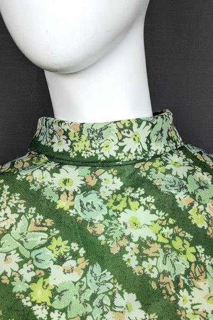 1960s Green Floral Stripe Maxi Dress | Miss Parisienne | 2XL