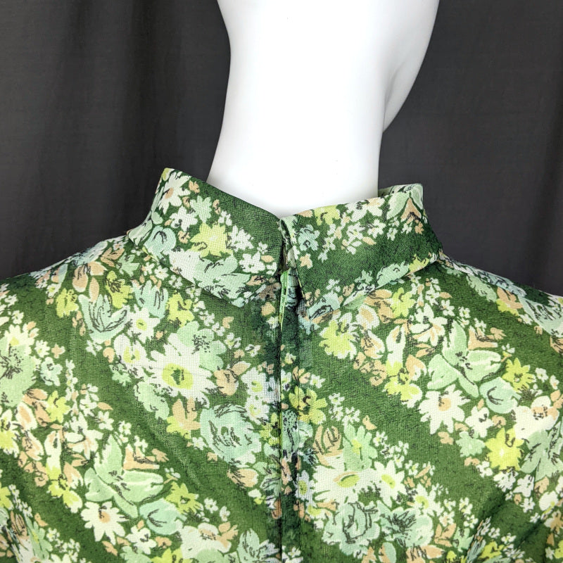 1960s Green Floral Stripe Maxi Dress | Miss Parisienne | 2XL