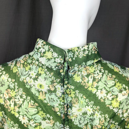 1960s Green Floral Stripe Maxi Dress | Miss Parisienne | 2XL