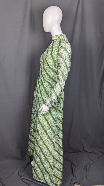 1960s Green Floral Stripe Maxi Dress | Miss Parisienne | 2XL