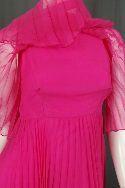 1970s Hot Pink Pleated Cape Dress | Mr K | S