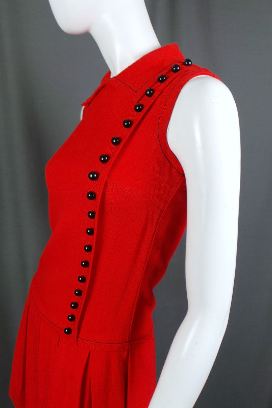 1960s Red and Black Pleated Mini Dress | Jean Varon | 2XS