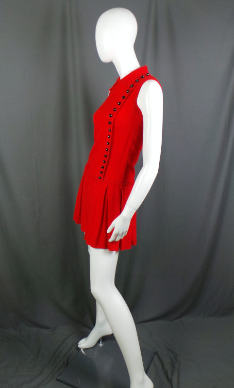 1960s Red and Black Pleated Vintage Mini Dress | Jean Varon