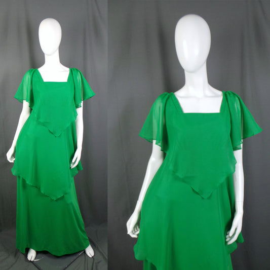 1970 Kelly Green Angel Sleeve Maxi Dress | M