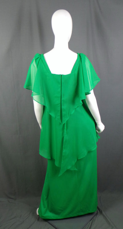1970 Kelly Green Angel Sleeve Maxi Dress | M