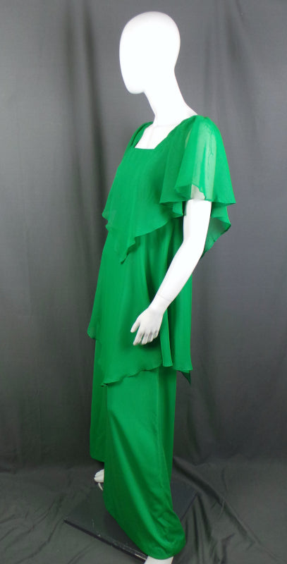 1970 Kelly Green Angel Sleeve Maxi Dress | M