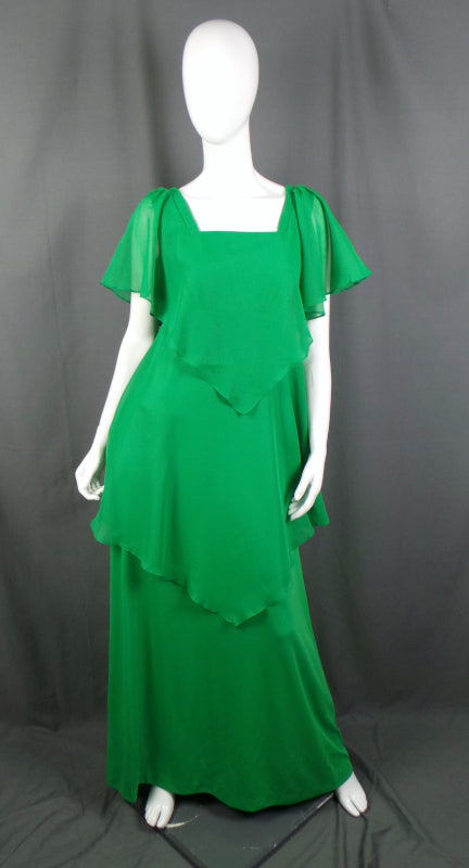 1970 Kelly Green Angel Sleeve Maxi Dress | M