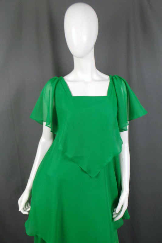 1970 Kelly Green Angel Sleeve Maxi Dress | M